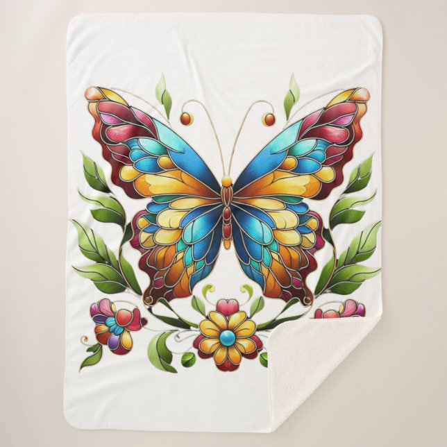 Buntes Glasschmetterling mit Blume Sherpadecke (Vorderseite)