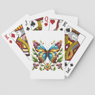 Buntes Glasschmetterling mit Blume Spielkarten