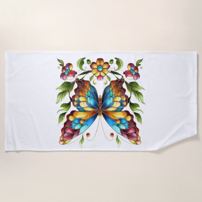 Buntes Glasschmetterling mit Blume Strandtuch (Vorderseite)