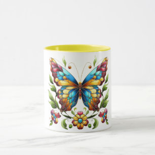 Buntes Glasschmetterling mit Blume Tasse