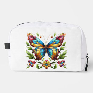 Buntes Glasschmetterling mit Blume Waschbeutel