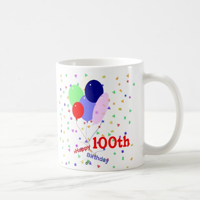 Buntes Glück 100. Geburtstagsballons Kaffeetasse (Rechts)