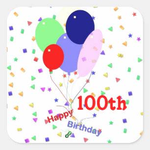Buntes Glück 100. Geburtstagsballons Quadratischer Aufkleber