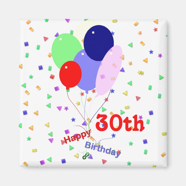 Buntes Glück 30. Geburtstag Balloons Magnet (Vorne)