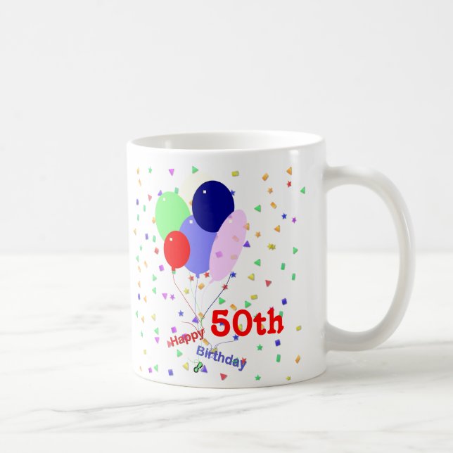 Buntes Glück 50. Geburtstag Balloons Kaffeetasse (Rechts)