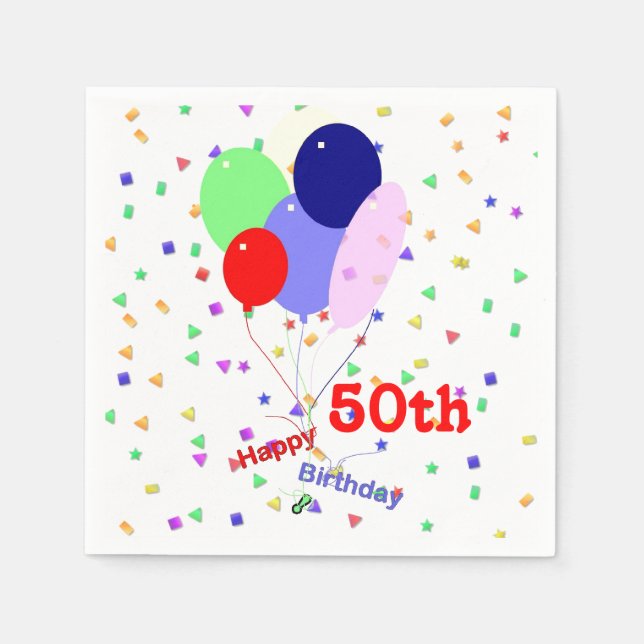 Buntes Glück 50. Geburtstag Balloons Serviette (Vorderseite)