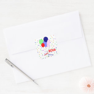 Buntes Glück 80. Geburtstag Balloons Quadratischer Aufkleber