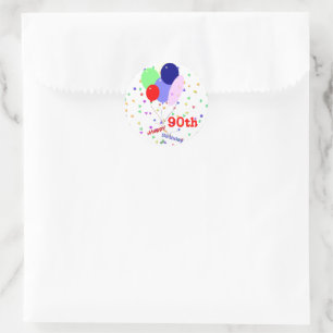 Buntes Glück 90. Geburtstag Balloons Runder Aufkleber