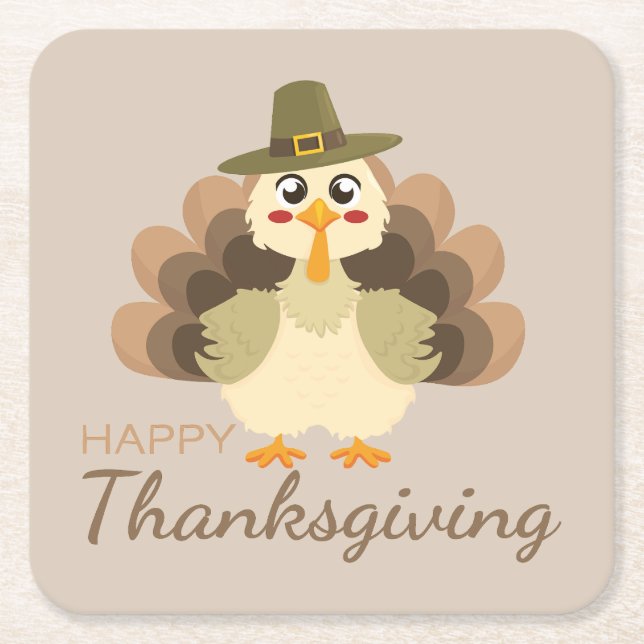 Buntes Glück Danksagend Niedliche Türkei Rechteckiger Pappuntersetzer (Vorderseite)