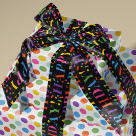 Buntes Glück Geburtstag Text Confetti auf schwarz Satinband