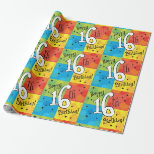 Buntes Glück zum 16. Geburtstag Geschenkpapier