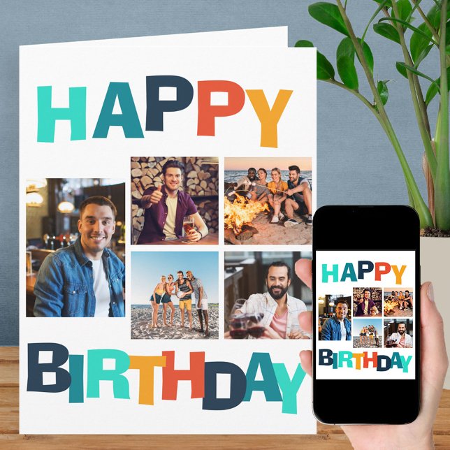 Buntes Glück zum Geburtstag 5 Foto Collage Karte (Von Creator hochgeladen)