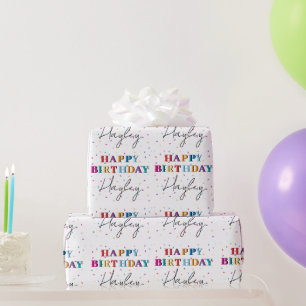 Buntes Glück zum Geburtstag Individuelle Name Conf Geschenkpapier