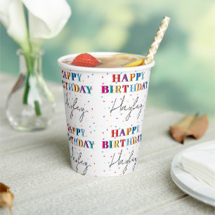 Buntes Glück zum Geburtstag Individuelle Name Conf Pappbecher