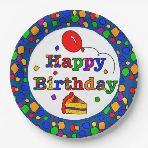 Buntes Glück zum Geburtstag Pappteller