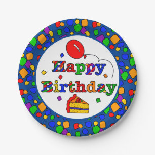Buntes Glück zum Geburtstag Pappteller