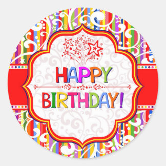 Buntes Glück zum Geburtstag Runder Aufkleber