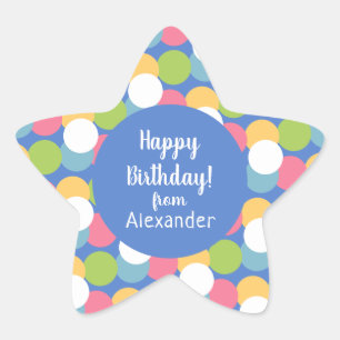 Buntes Glück zum Geburtstag von Name Blue Stern-Aufkleber