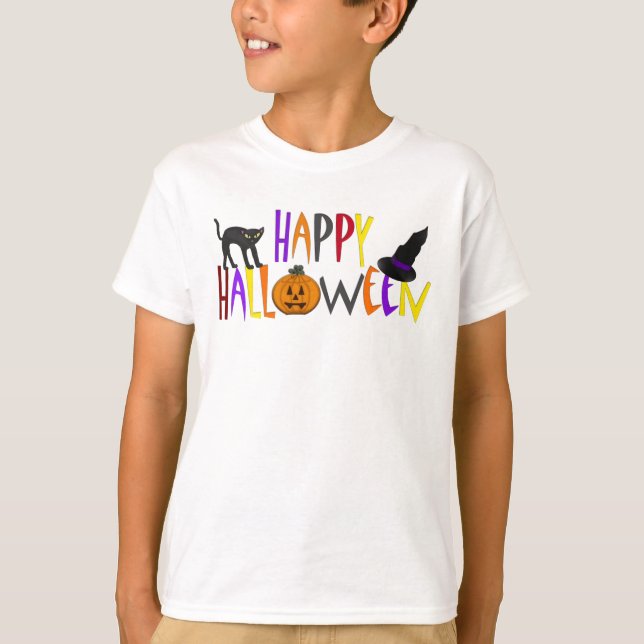 Buntes glückliches Halloween T-Shirt (Vorderseite)