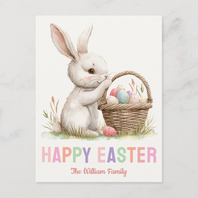 Buntes glückliches Ostern| Niedlich Bunny Postkarte (Vorderseite)