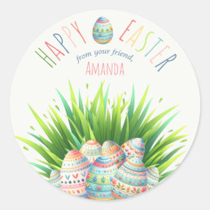 Buntes glückliches Ostern Runder Aufkleber