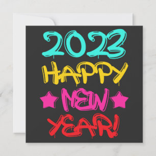 Buntes Graffiti Frohes Neues Jahr 2023 im Retro-St Einladung