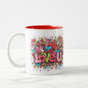 Buntes Graffiti Love U Becher Zweifarbige Tasse
