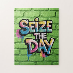 Buntes Graffiti-Text mit der Aufschrift 'Nutze den Puzzle