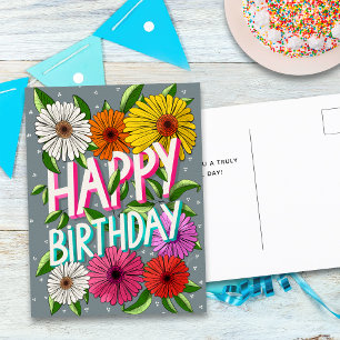 Buntes Graues Florales Personalisiertes Alles Gute Postkarte