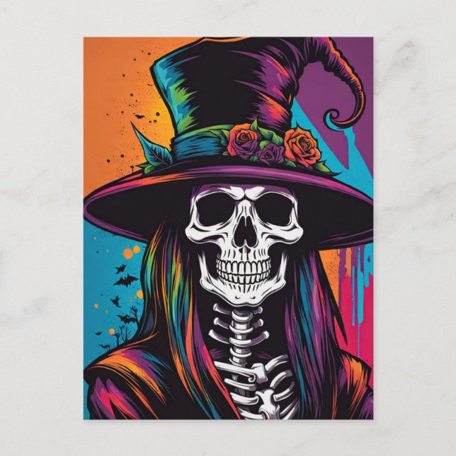 Buntes, graues SchädelHalloween Postkarte (Vorderseite)