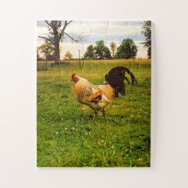 Buntes Hahn-Bauernhof-Leben-Foto Puzzle