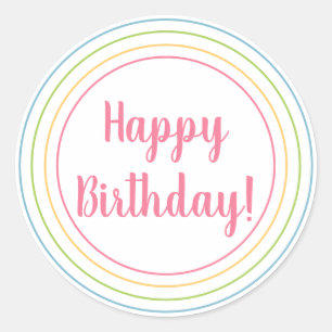 Buntes Happy Birthday Pastell Rosa Typografie Runder Aufkleber