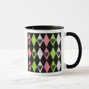 Buntes Harlekin-Muster mit Rosen-Herzen Kaffee M Tasse