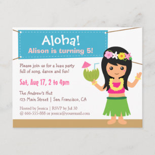 Buntes hawaiisches Themed Hula Mädchen Luau Party Einladung