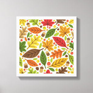 Buntes Herbstlaub und Eicheln Muster Leinwanddruck