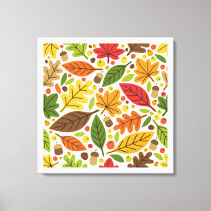 Buntes Herbstlaub und Eicheln Muster Leinwanddruck
