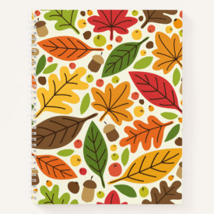 Buntes Herbstlaub und Eicheln Muster Notizbuch