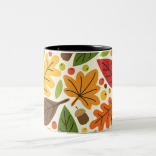Buntes Herbstlaub und Eicheln Muster Zweifarbige Tasse