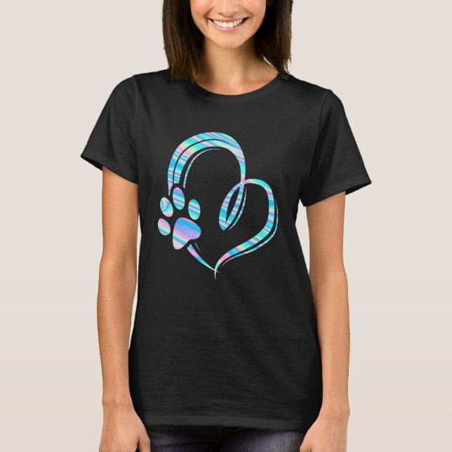 Buntes Herz Pfote Hund T-Shirt (Vorderseite)