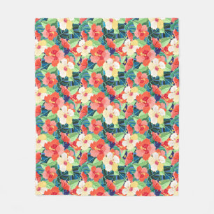 Buntes Hibiskus-Muster Fleecedecke