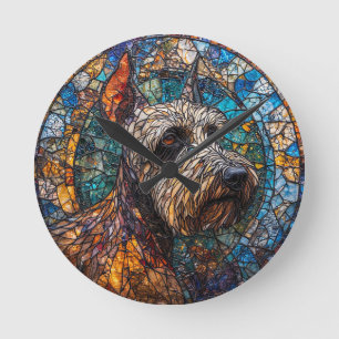 Buntes Hunde-Buntglasporträt Runde Wanduhr