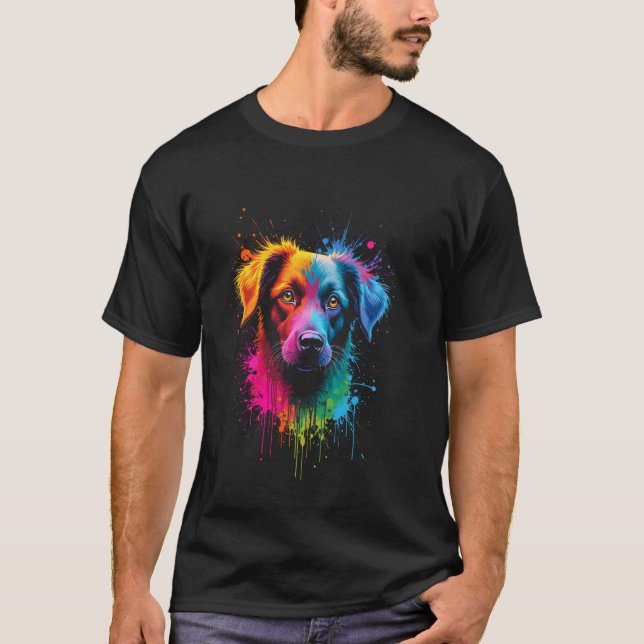 Buntes Hundeporträt T-Shirt (Vorderseite)
