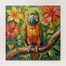 Buntes Impasto-Papagei und tropische Blume Puzzle