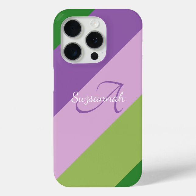 Buntes Initialbuchstabe-Monogramm & Diagonale Stre Case-Mate iPhone Hülle (Rückseite)