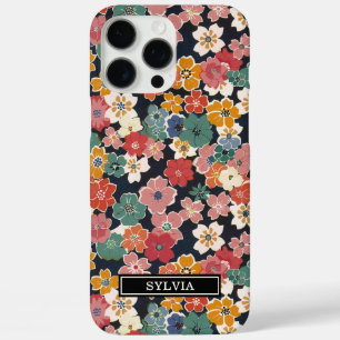 Buntes japanisches Blumenprint mit Monogramm iPhone 16 Pro Max Hülle