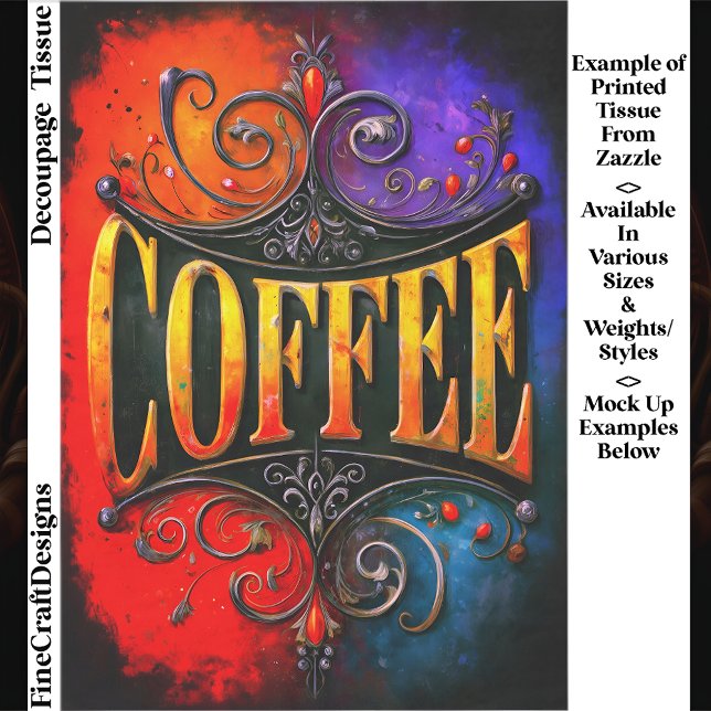 Buntes Kaffee-Café-Schild Design EY3 Decoupage Seidenpapier (Von Creator hochgeladen)