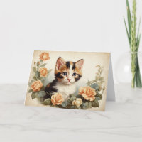 Buntes Kätzchen Vintage Süßes Blumenportrait