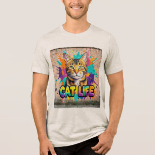 Buntes Katze-Leben Graffiti Art T-Shirt Tri-Blend Shirt