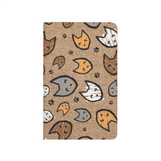 Buntes Katzen-und Tatzen-Muster auf Leinwand Taschennotizbuch