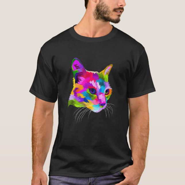 Buntes Katzenbild T-Shirt (Vorderseite)